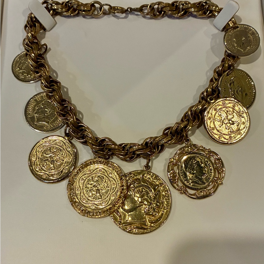 Vintage Gold Coin Charm Statement Necklace - Women Jewelry